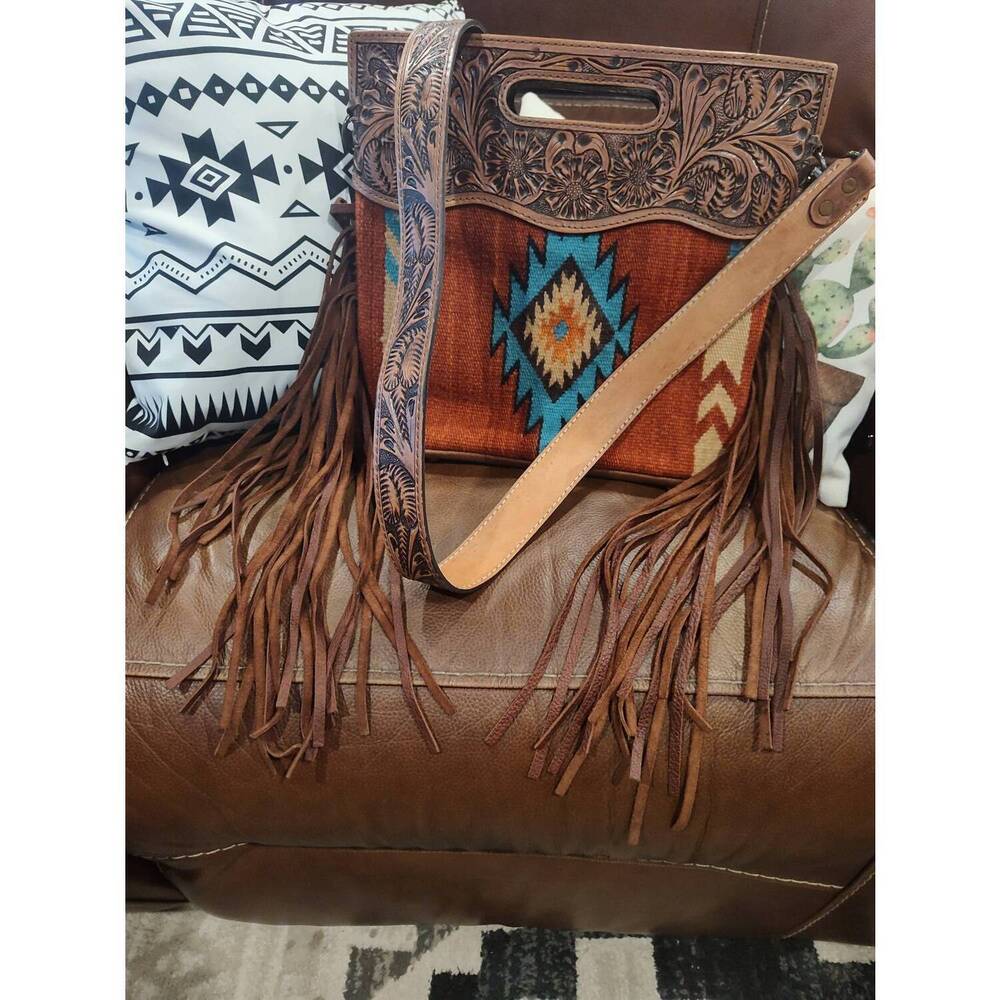 NEW AMERICAN DARLING tooled saddle blanket crossbody purse in burnt orange